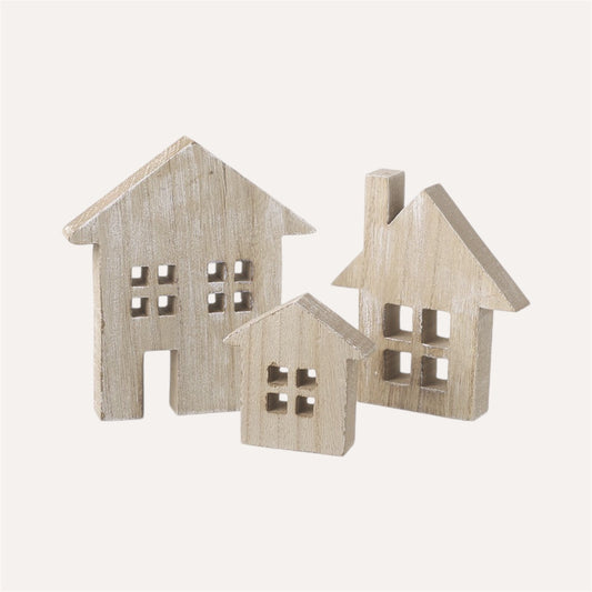 Set Of 3 Wooden Houses